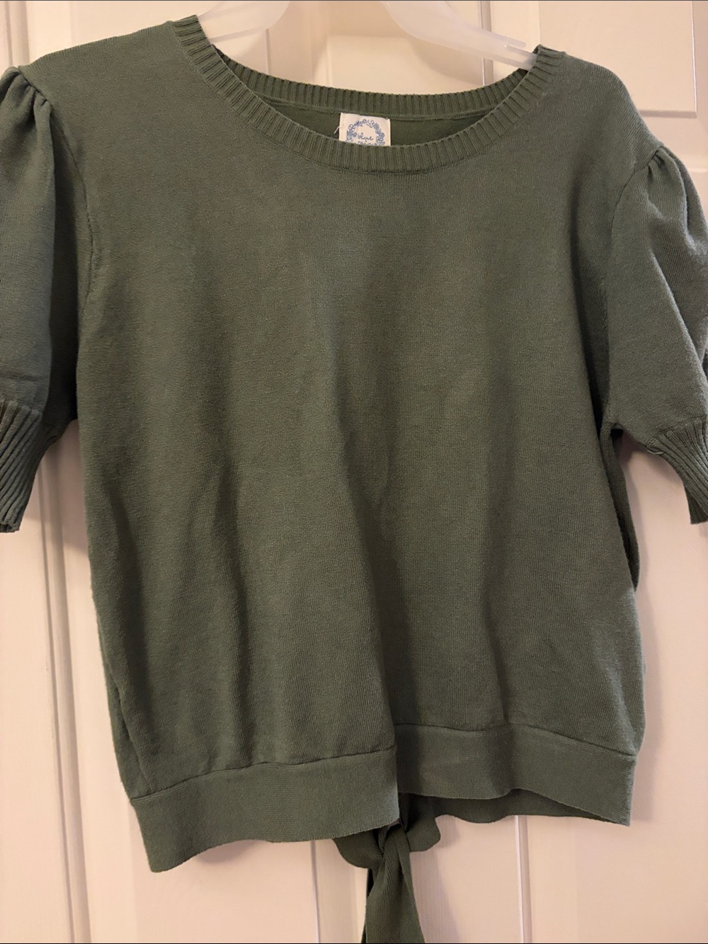 Francesca's Collections Olive Green Short Sleeve Tie-Back Sweater Top